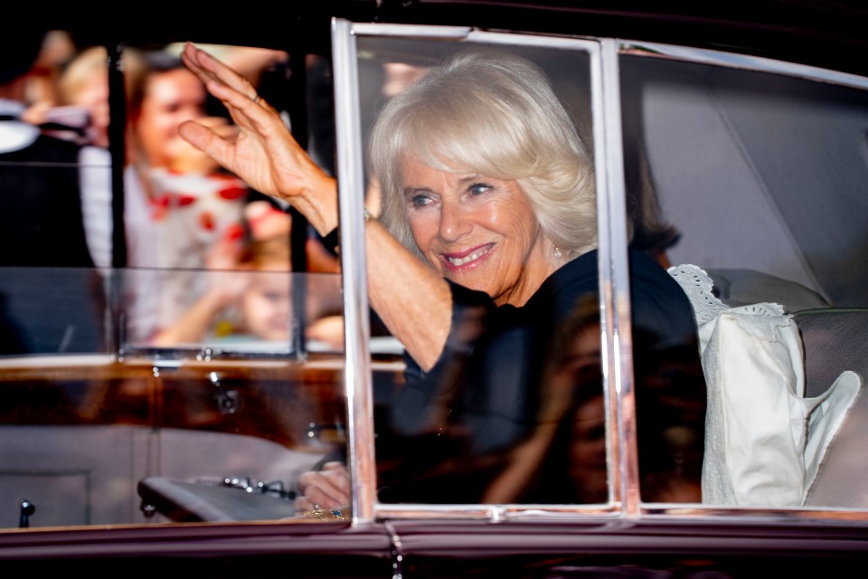 Queen Camilla also was driven to the Palace today