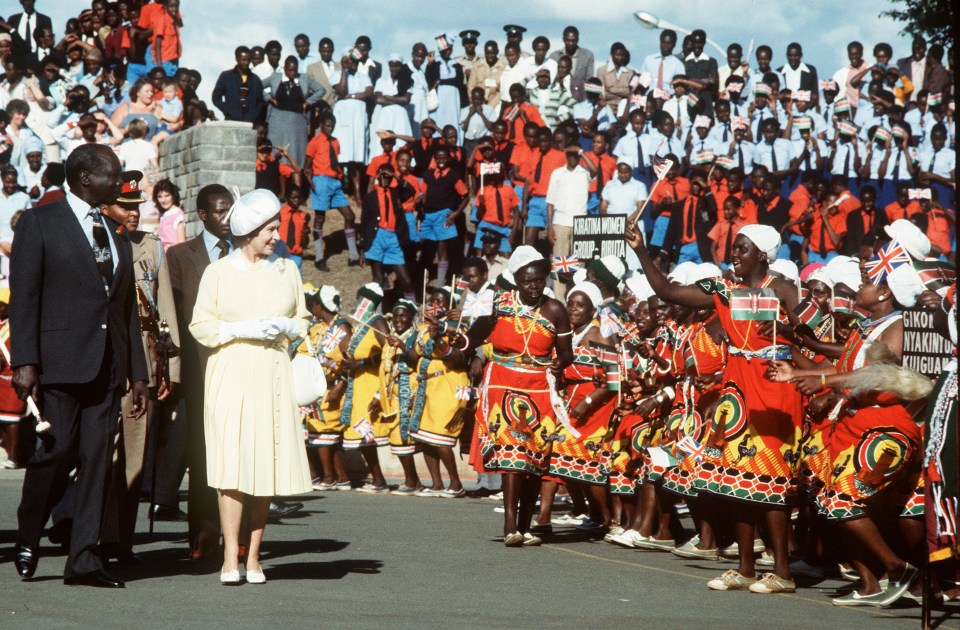 Queen Elizabeth II arrives in Nairobi during her state visit to Kenya in 1983