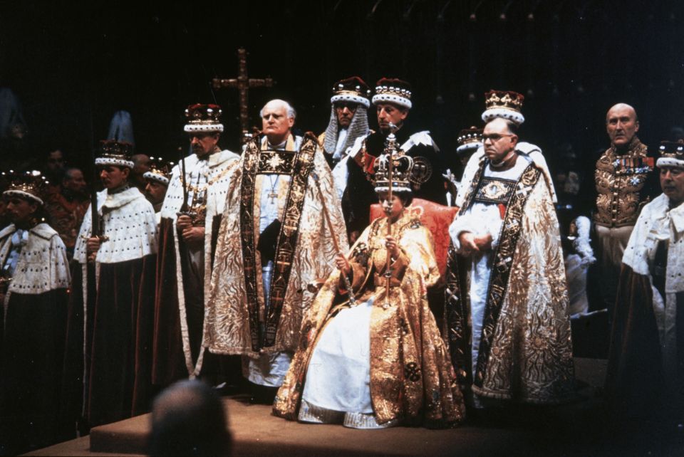 Queen Elizabeth II at her coronation ceremony in Westminster Abbey, London, in June 1953