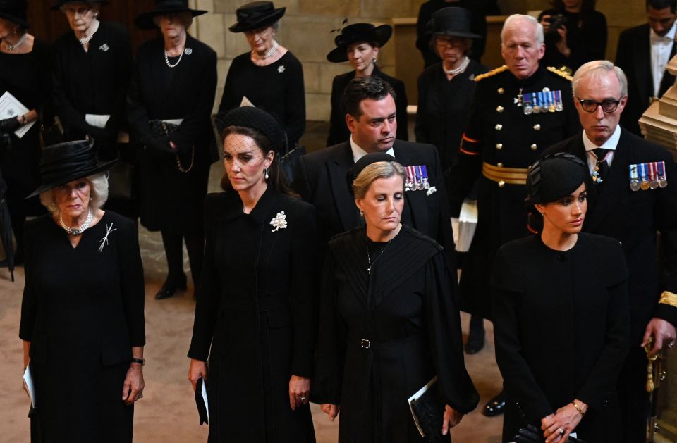 The Queen Consort, Princess of Wales, Countess of Wessex and Duchess of Sussex attend a service at Westminster Hall