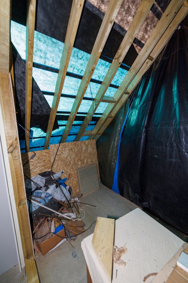 The tile-less roof in the unfinished loft extension