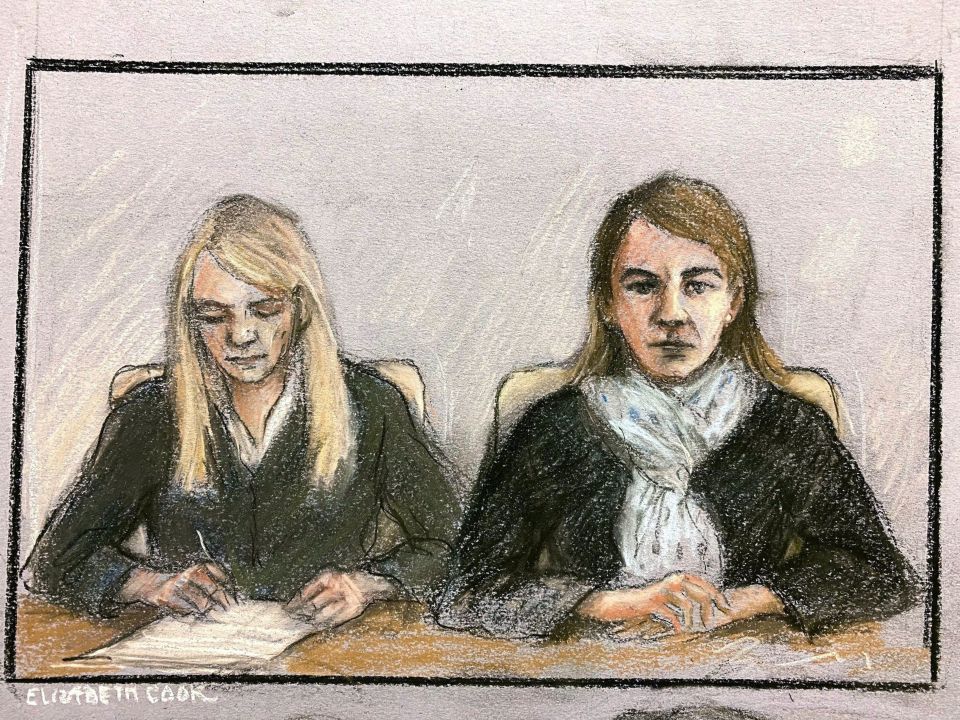 A court sketch showing Anne Sacoolas on the right as she made an appearance at Westminster Magistrates' Court via video-link