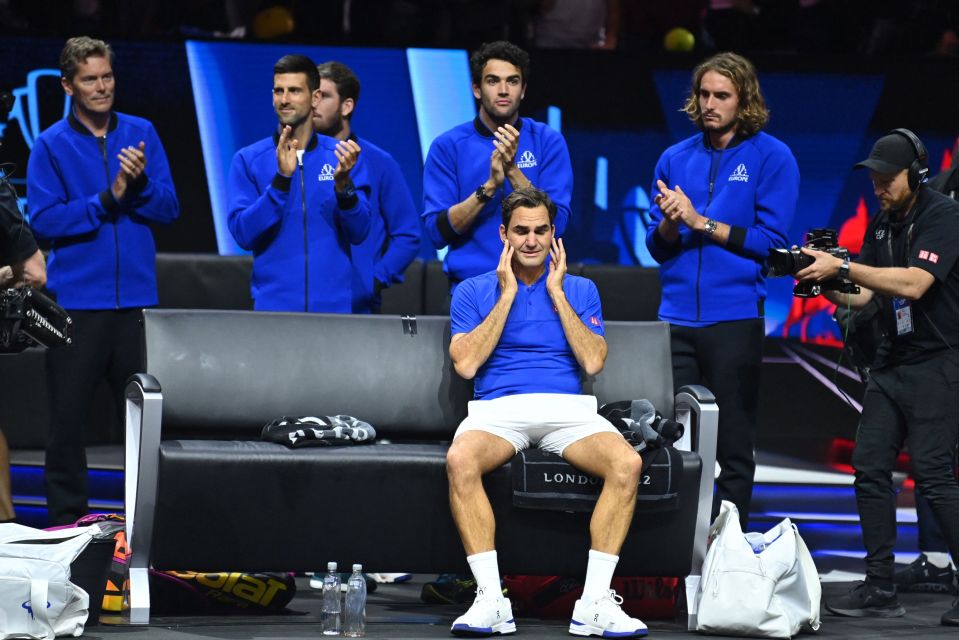 Federer was supported by his team on the teary evening in London