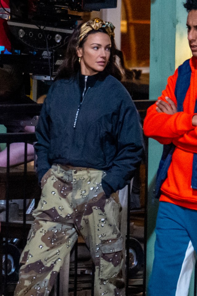 Michelle Keegan wore eye catching combat trousers on the set of Brassic