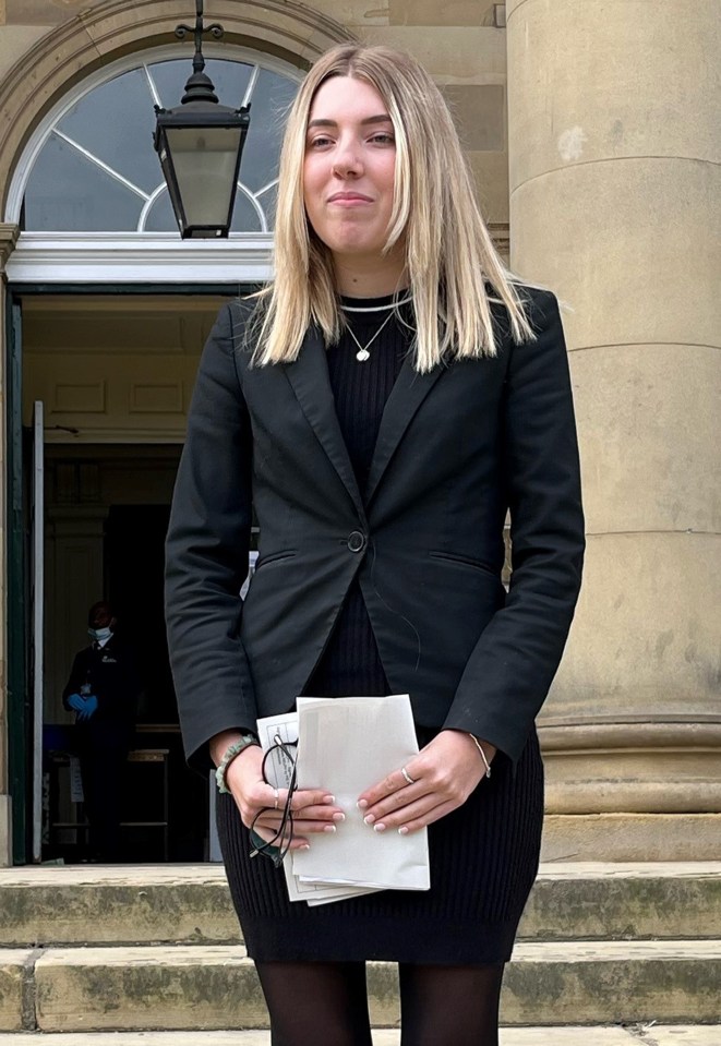 Stalking victim Maisie Relph outside York Crown Court where her former driving instructor Graham Mansie was jailed for 20 months for breaching a restraining order