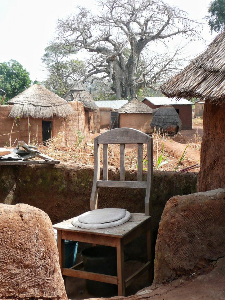 A wooden chair with an in-built toilet seat in Benin, in West Africa