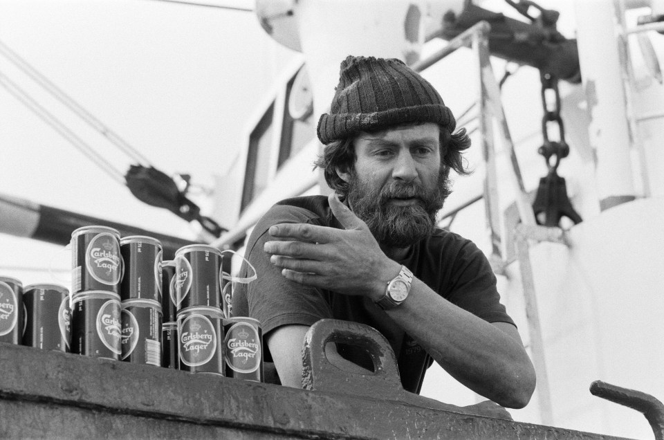 Ranulph aboard the Transglobe Expedition boat the Benjamin Bowrin, anchored off Southend Pier in August 1982