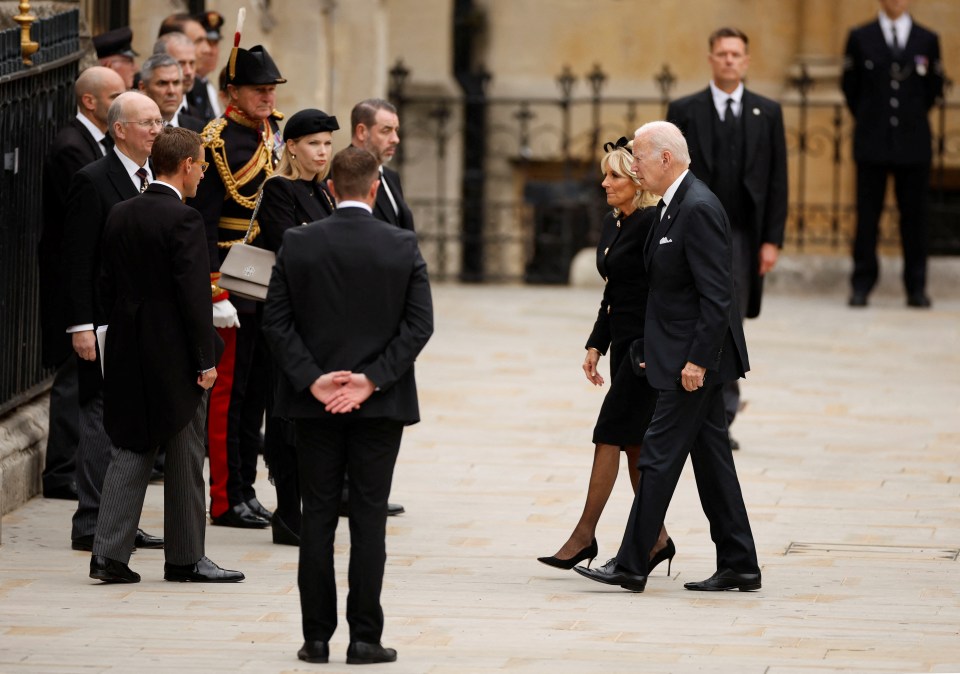 Joe and Jill Biden enter Westminster Abbey for the state funeral