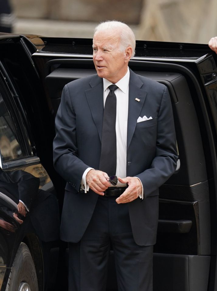 Joe Biden exits his armoured limo The Beast to attend Her Majesty's state funeral