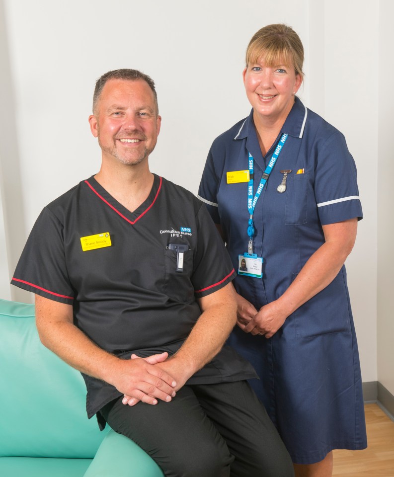 The two leaders of the Palliative Care Unit - Trish Reeves (Unit Sister) and Shane Moody (Clinical Director for End Of Life Care and Consultant Nurse) - up for a WCW gong