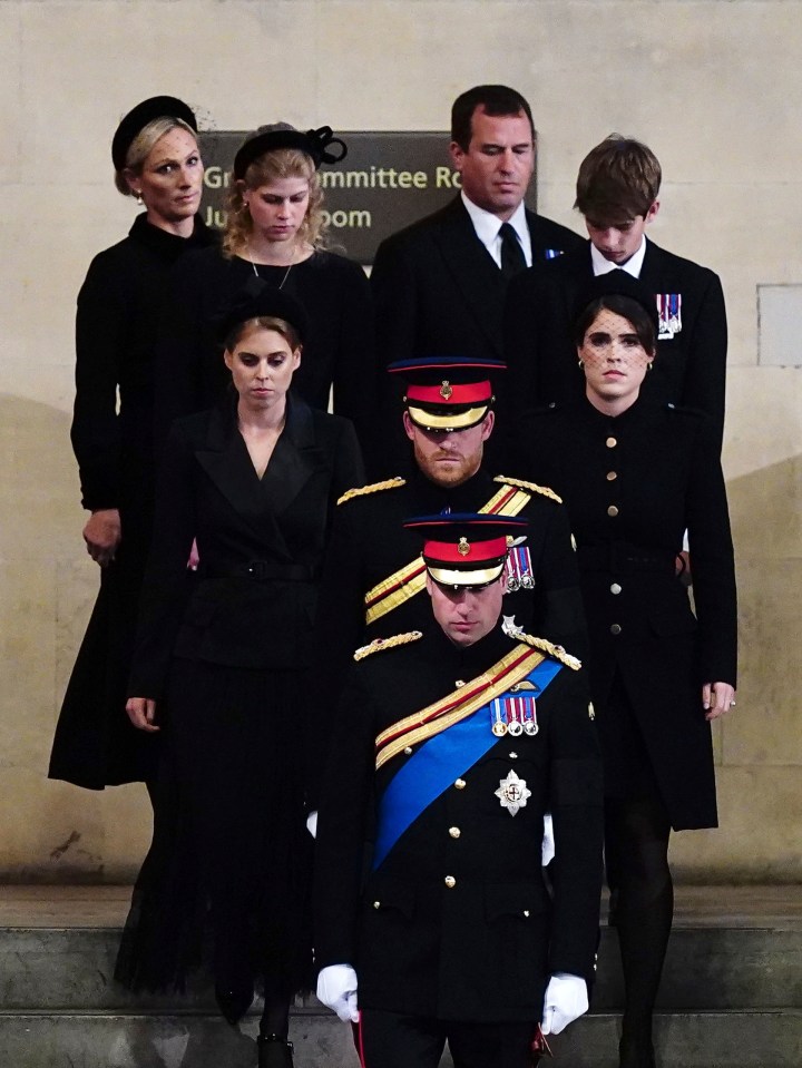 All the Queen's grandchildren stood vigil at her coffin in Westminster Hall this evening