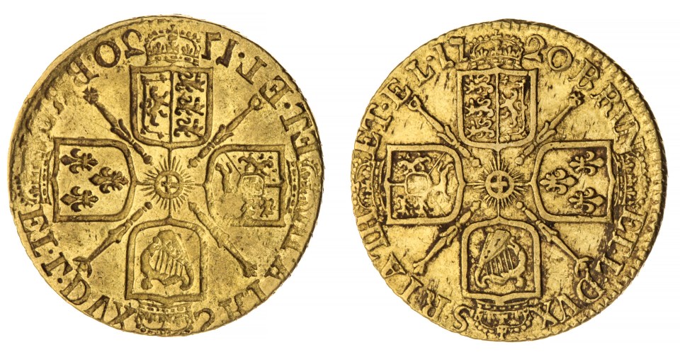 A 'twin tailed' George I guinea with mint error also fetched £9,600