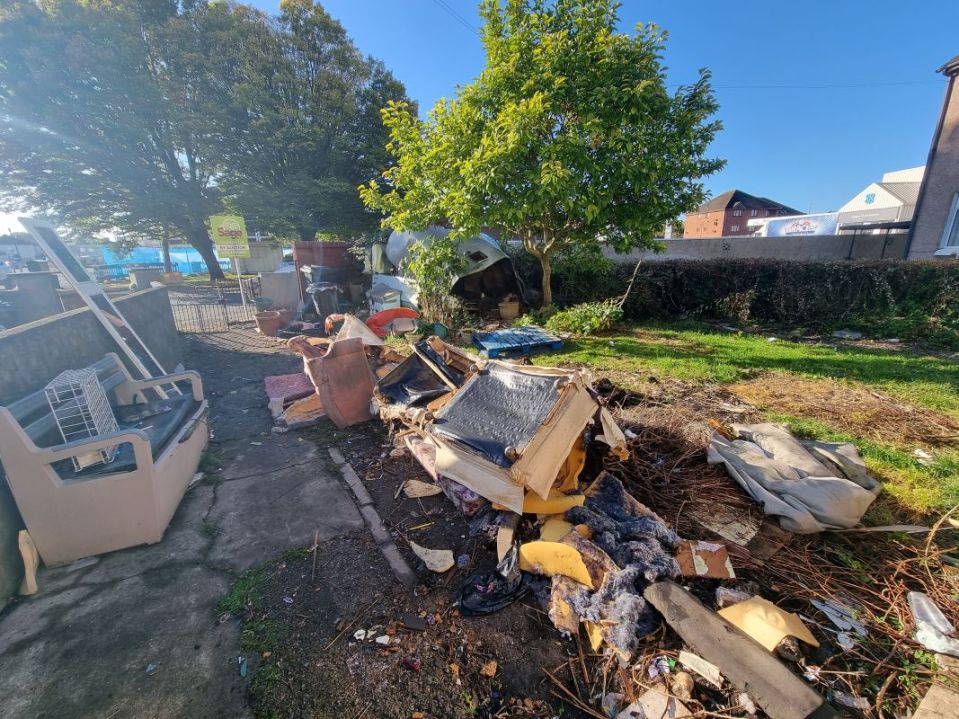 Furniture is scattered across part of their garden, and inside the house