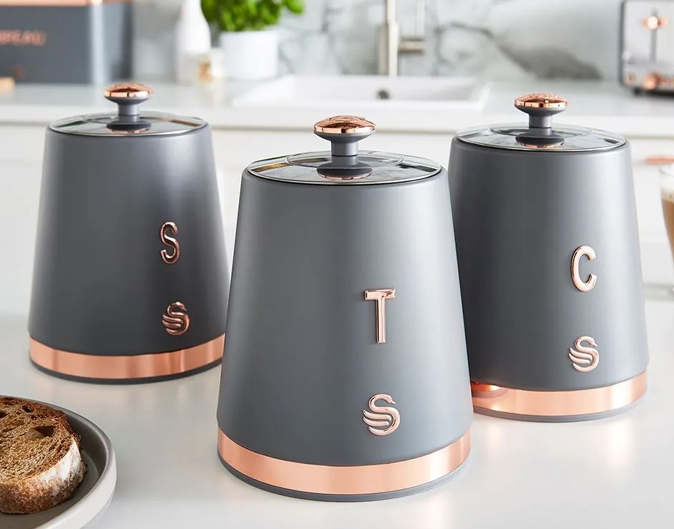 Save £25 on Swan Carlton rose gold canisters at Home Bargains