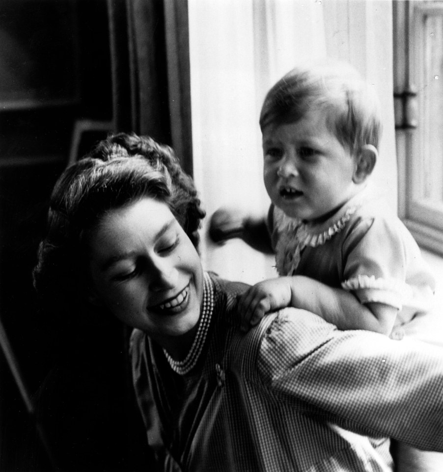 Queen Elizabeth with a young King Charles at Clarence House before ascending the throne