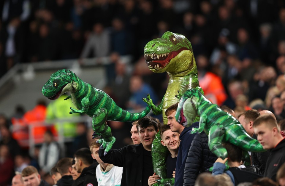 Newcastle fans took inflatable T-Rexes to St James' Park