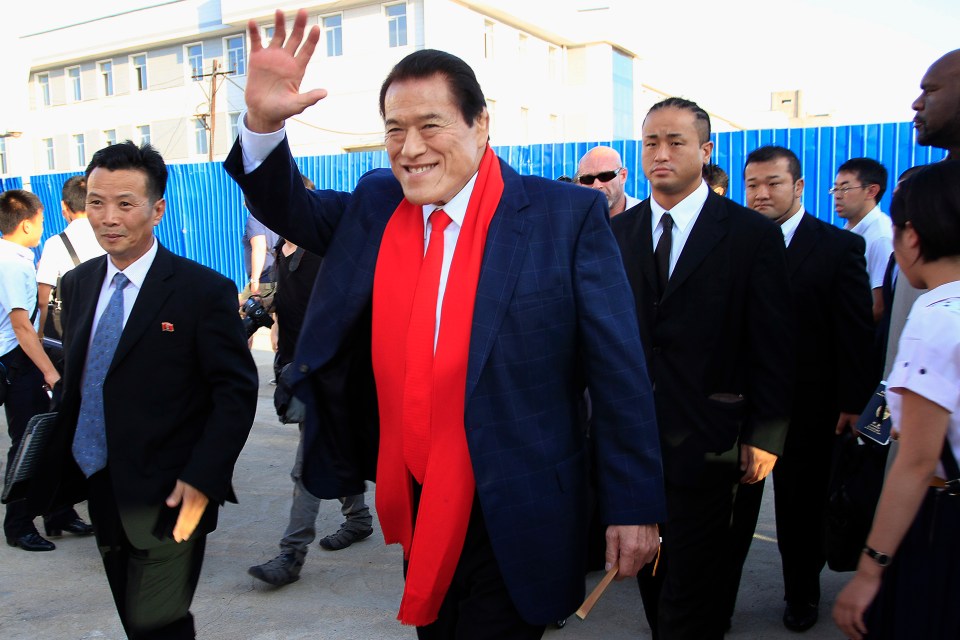 Japanese pro-wrestler turned politician Inoki at the Sunan International Airport in 2014