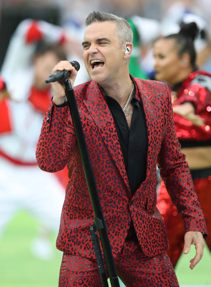 Robbie Williams performing at the 2018 World Cup opening ceremony in Russia