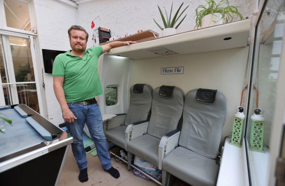 Alex has found bits for his creation at an aeroplane scrap heap and bought three TUI seats on eBay