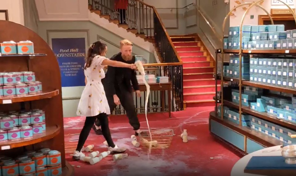 Animal Rebellion fanatics poured out milk in London's Fortnum & Mason while demanding a 'plant-based future'