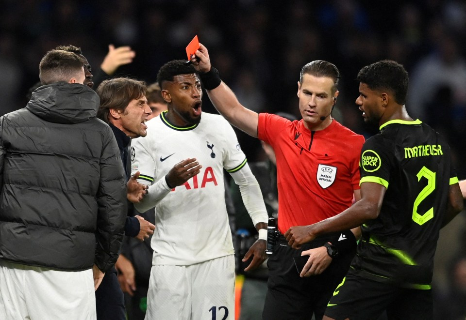 Antonio Conte was sent off after VAR ruled out Tottenham’s winner against Sporting