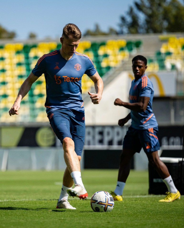 Scott McTominay in action during Friday's session at AEK Arena