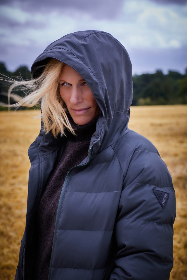 The King’s niece, 41, was wrapping up for the great outdoors as she posed in the countryside near her home in Gloucestershire