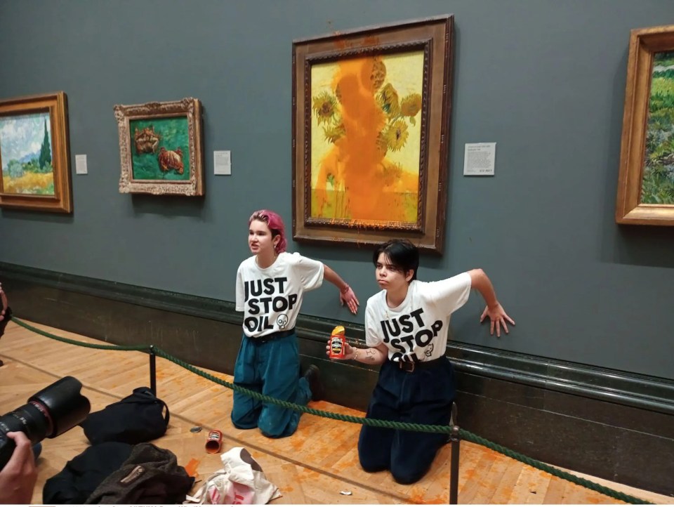 Protesters at the National Gallery yesterday