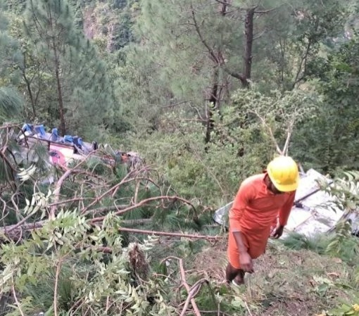 The lengthy vehicle veered off the road and dropped 1600ft on Tuesday