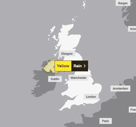 A yellow weather warning is in place in Northern Ireland, with flooding 'likely'