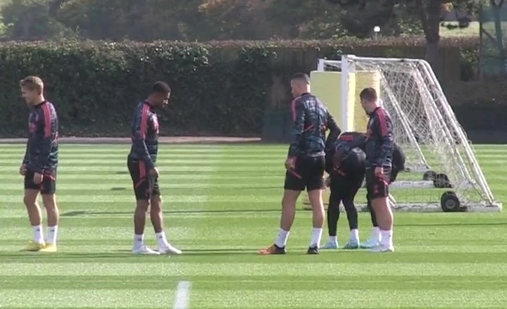 Jesus wrapped Partey into a headlock during a training ground play-fight