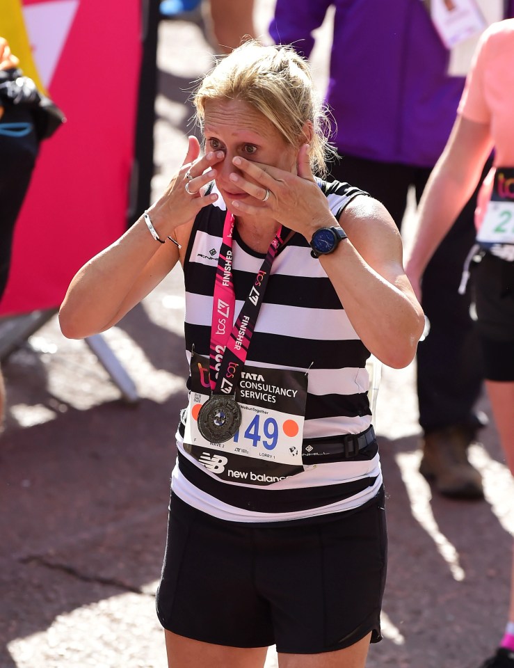 Sophie looked emotional as she crossed the finish line