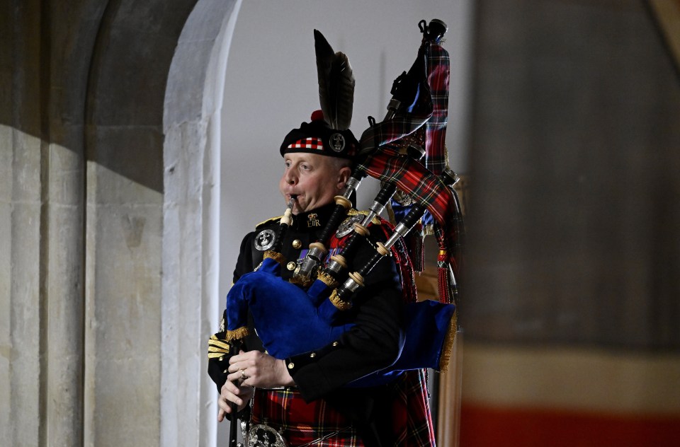 Pipe Major Paul Burns closing Queen Elizabeth II state funeral with a rendition of Sleep Dearie Sleep at Westminster Abbey