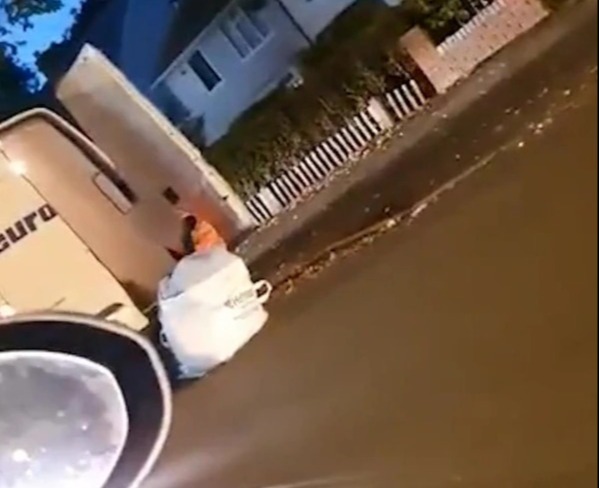 Footage shows the delivery driver hurling parcels