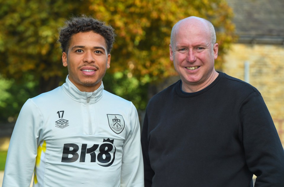 Manuel Benson with our man Justin Allen at Burnley's training ground