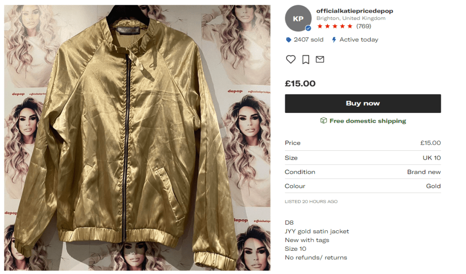 More creased items appeared on the online marketplace such as this gold satin bomber jacket