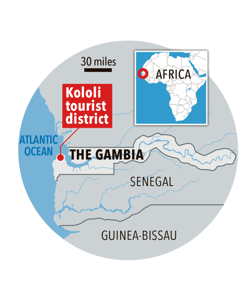 a map showing the kololi tourist district in the gambia