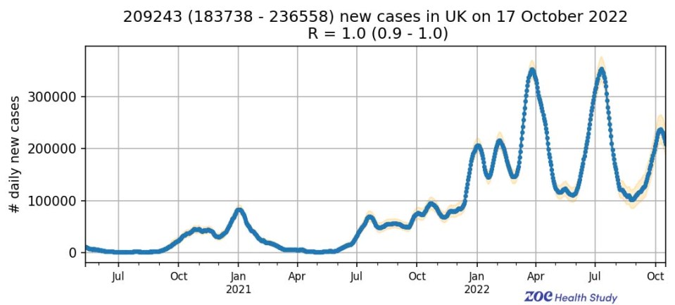 The graph above shows how Covid infections have started to fall once more - signifying the end of the current wave