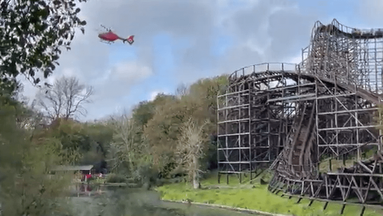 An air ambulance rushed to the medical emergency on a popular rollercoaster ride