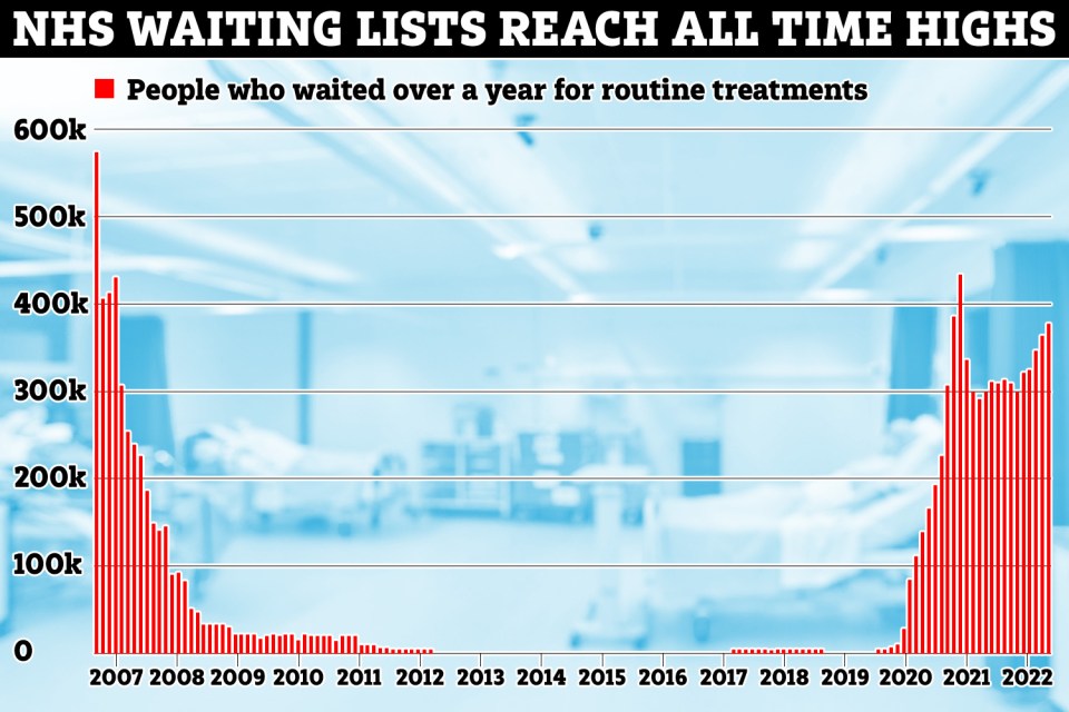 The chart above shows NHS waiting lists for routine treatments since 2007