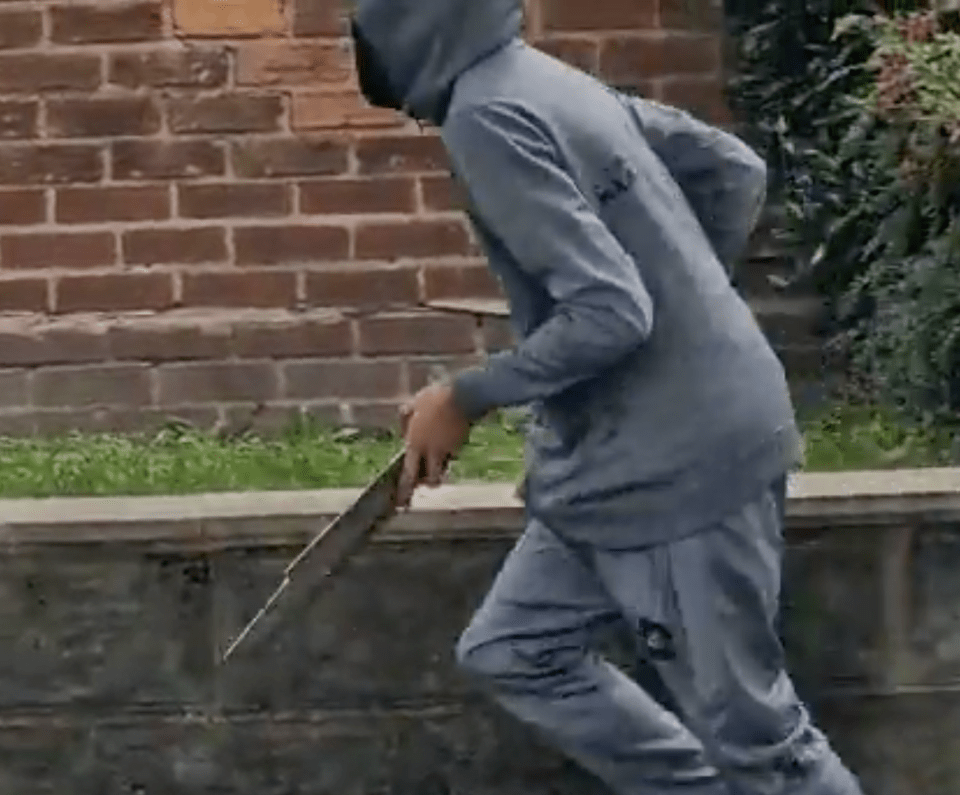 One of the yobs was brandishing a huge machete