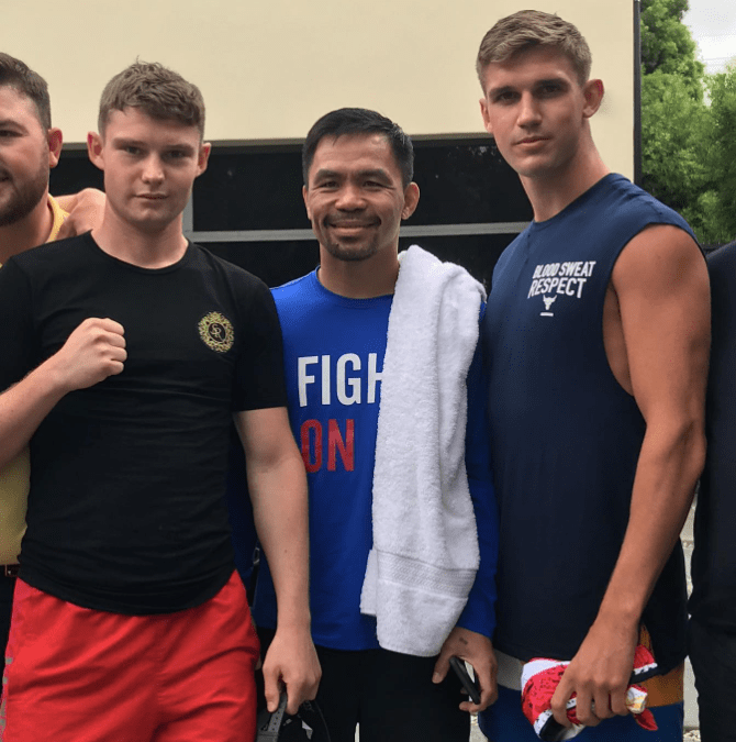 Joshua Frankham with Manny Pacquiao and cousin levi