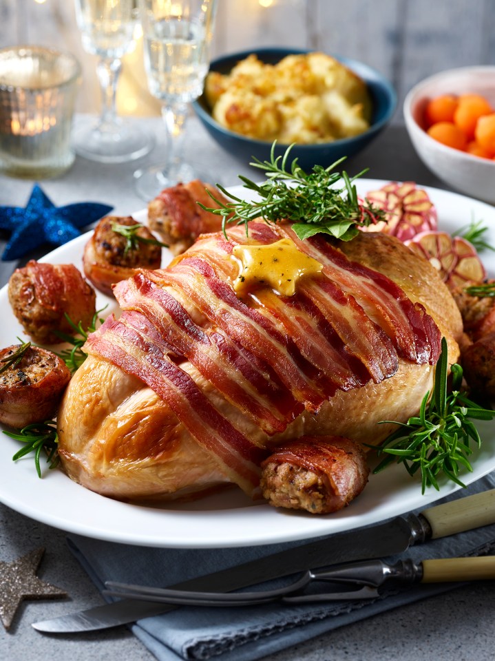 Extra Special free range & corn fed Norfolk bronze turkey crown with pork, sage & caramelised onion stuffing with beechwood smoked bacon, £18/kg, in stores from December 19.