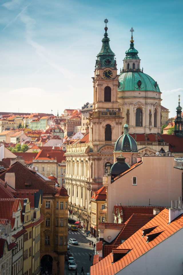 Orange roofs of Prague Old Town and town square