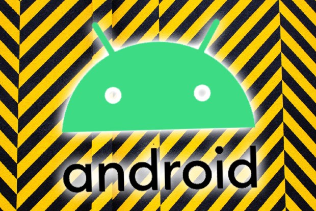 the word android is on a yellow and black striped background