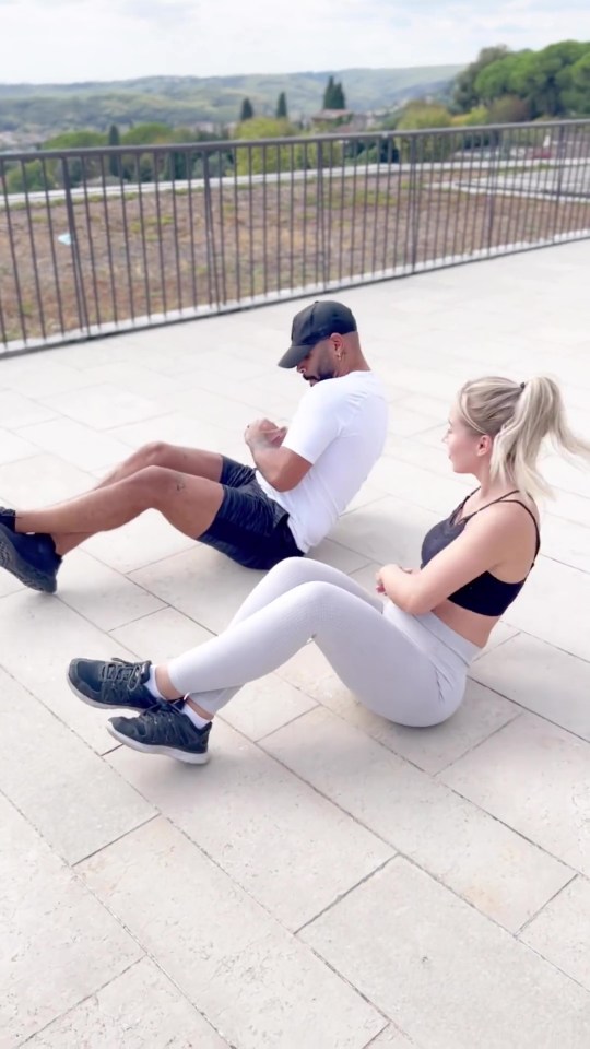 The pair wore complimentary workout gear as they worked up a sweat