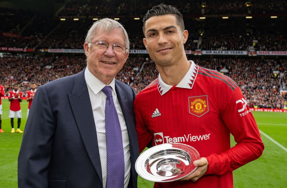 Ronaldo was presented with a silver dish by his former mentor Sir Alex Ferguson