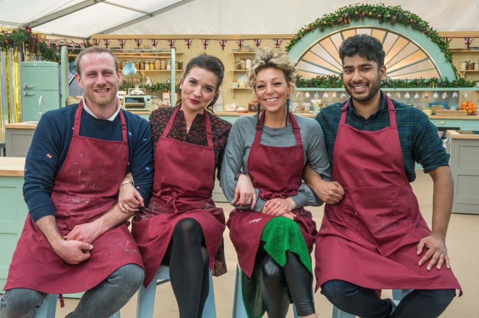 Steven pictured with Candice Brown, Kate Henry and Tamal Ray in the Great New Year's Bake Off