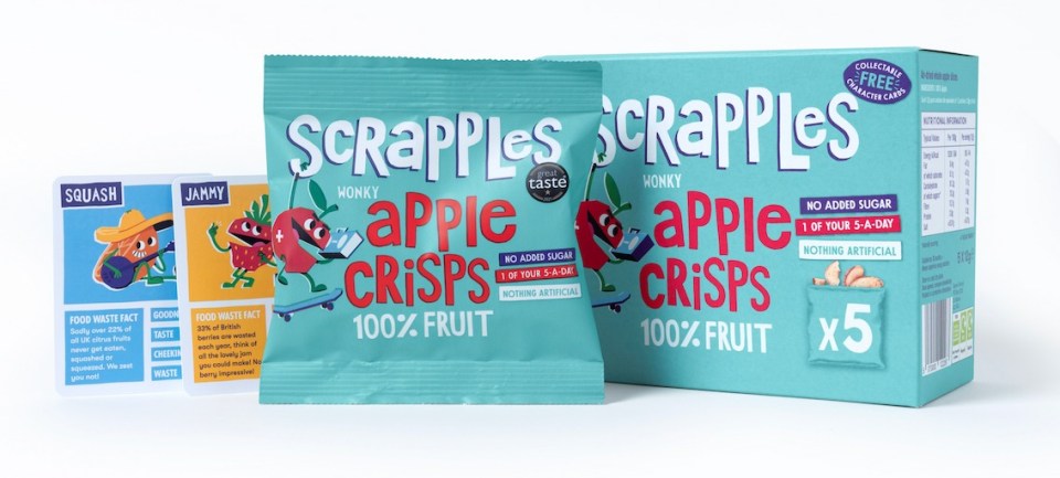 Scrapples are apple crisps for kids, while Spare is the adult equivalent. They are made from fruit which have superficial blemishes and contain no added sugar, salt, fat or oil