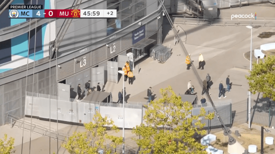 Manchester United fans exited the Etihad before half-time in the derby